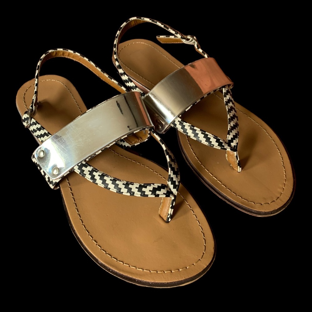 Nicole Acadia Platinum Silver Black White Flat Sling Back Women’s Sandals Shoes